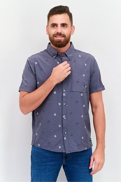 Canada Weather Gear Men Regular Fit Allover Print Short Sleeves Casual Shirt, Grey