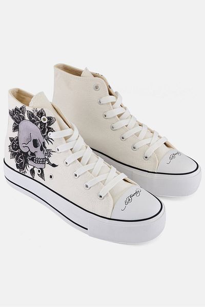 Ed Hardy Women Lace Up Casual Shoes, Off White