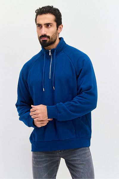 Esprit Men High Neck Long Sleeves Solid Sweatshirts, Blue