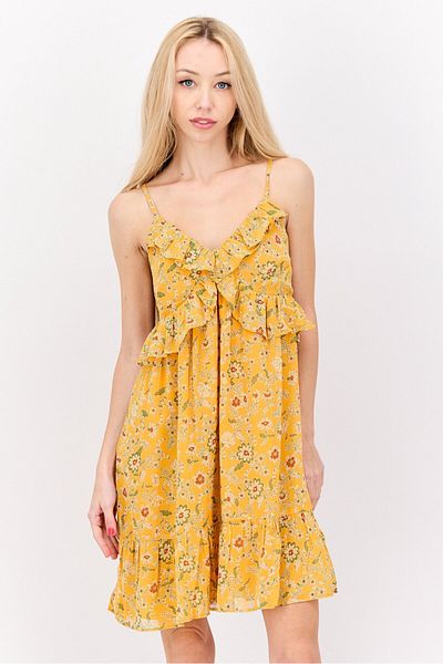 Jessica Simpson Women Allover Print Mini Dress, Yellow