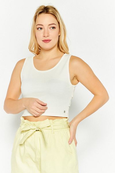 Roxy Women Round Neck Sleeveless Textured Top, Cream