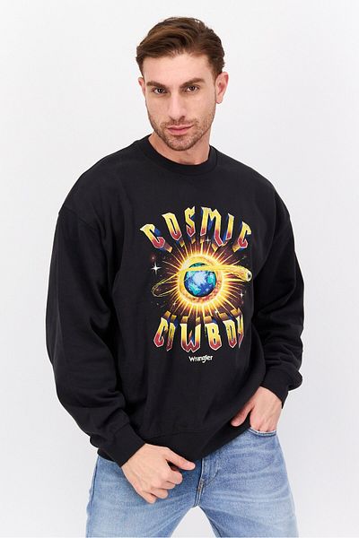 WRANGLER Men Crew Neck Long Sleeve Graphic Sweatshirt, Black Combo