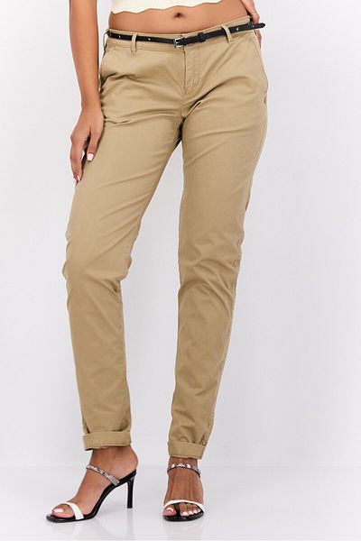 Scotch & Soda Women Regular Fit Belted Solid Chino Pants, Khaki