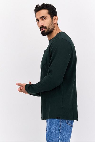 Hurley Men Crew Neck Long Sleeve Textured Sweatshirt, Dark Olive