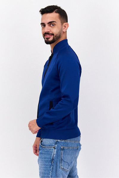 freesoul Men Stand Collar Brand Logo Long Sleeve Sweatshirt, Blue