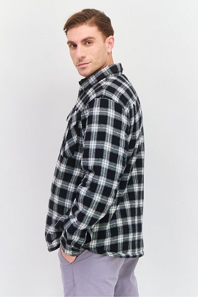Silver Jeans Co. Men Spread Collar Checkered Jacket Shirt, Black
