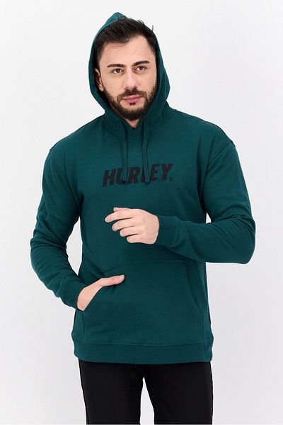 Hurley Men Brand Logo Long Sleeves Hooded Sweatshirt, Green