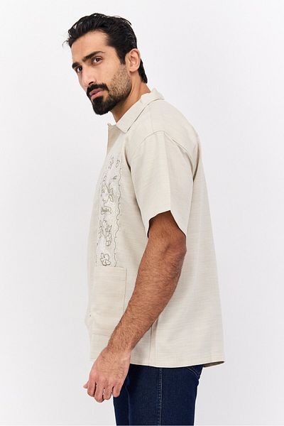 WRANGLER Men Regular Fit Embroidered Short Sleeves Casual Shirt, Grey