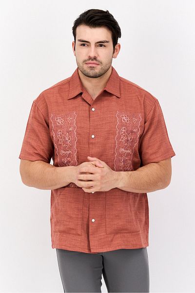 WRANGLER Men Regular Fit Embroidered Short Sleeves Casual Shirt, Brown