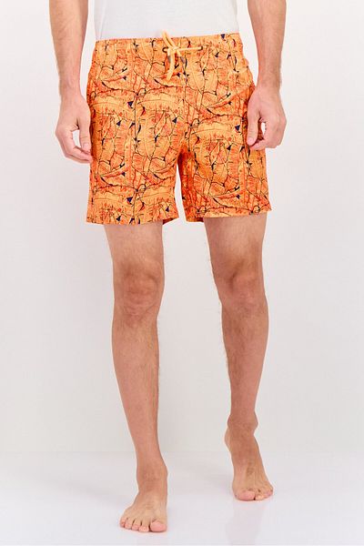 Mr.Swim Men Drawstring Allover Print Swim Short, Orange