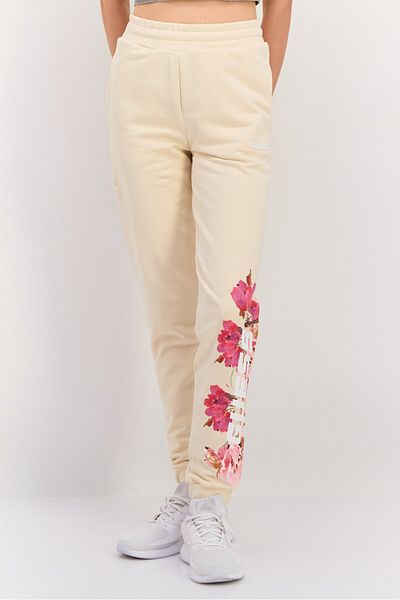 Guess Women Regular Fit Floral Printed Sweatpants, Beige Combo
