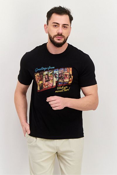 Marvel Men Round Neck Short Sleeve Graphic Print T-Shirt, Black