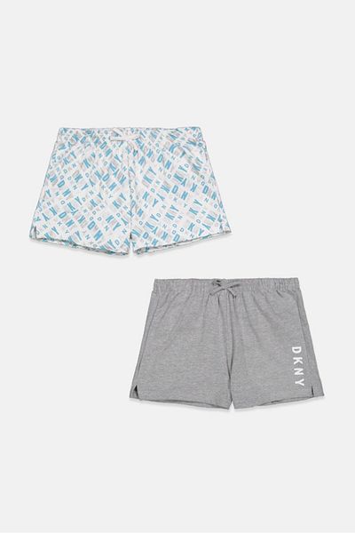 Dkny Kids Girl 2 Piece Regular Fit Brand Logo Pull,On Shorts, Grey and White