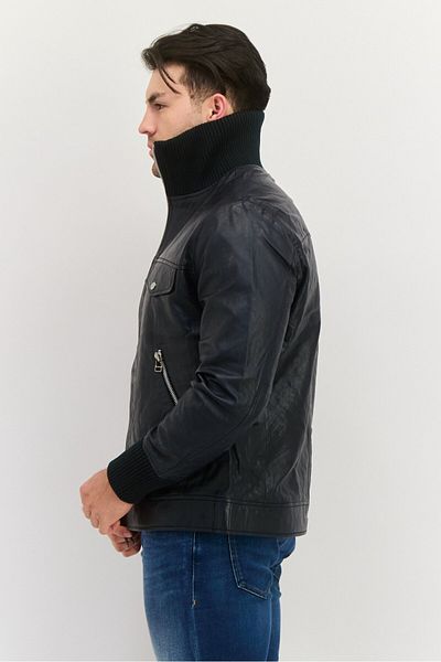 Esprit Men Solid Leathered Jackets, Black