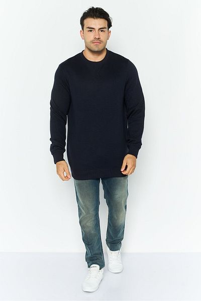 Threadbare Men Crew Neck Long Sleeve Textured Sweatshirt, Navy