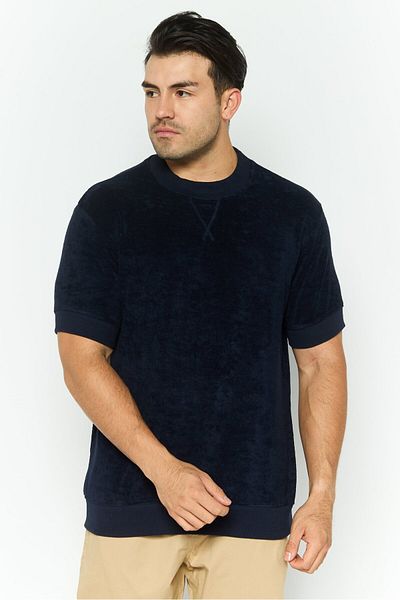 Threadbare Men Crew Neck Short Sleeve Textured T Shirt, Navy