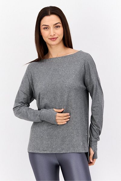 Nine West Women Sportswear Fit Long Sleeve Training Top, Grey Heather