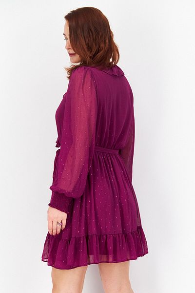 Taylor Women Metallic Clip Dot Belted Chiffon Dress, Purple