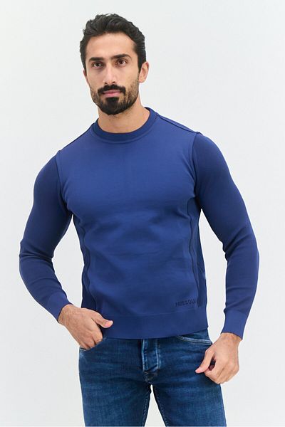 freesoul Men Crew Neck Brand Logo Long Sleeve Sweatshirt, Navy Blue