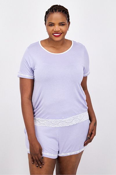 Kathy Ireland Women 2 Pcs Plus Size Textured Top And Shorts Pajama Sets, Light Purple