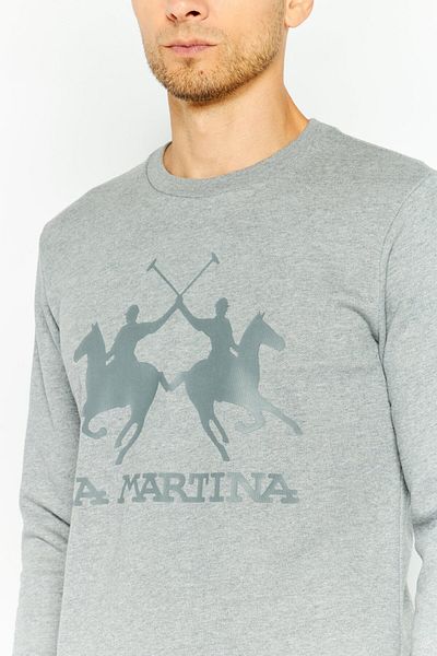 La Martina Men Crew Neck Long Sleeve Brand Logo Sweatshirt, Grey