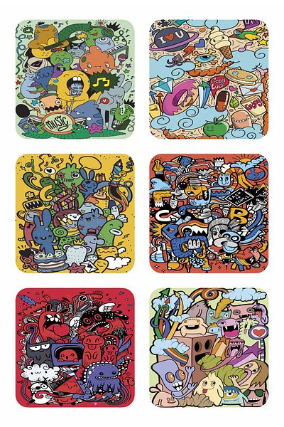 Hayat Poster Colorful Scratch Art Fun Pop Art Drawings Set of 6 Wooden Coasters
