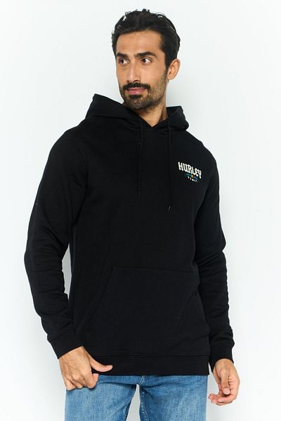 Hurley Men Hooded Long Sleeve Graphic Print Sweatshirt, Black