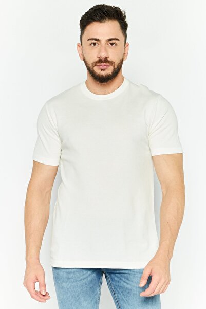 Cactus Man by Ricky Singh Men Crew Neck Textured Short Sleeves T-shirt, White