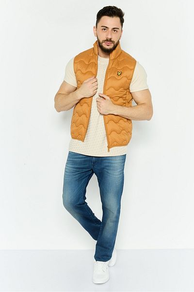 Lyle & Scott Men Quilted Print Jacket Vest, Slight Brown