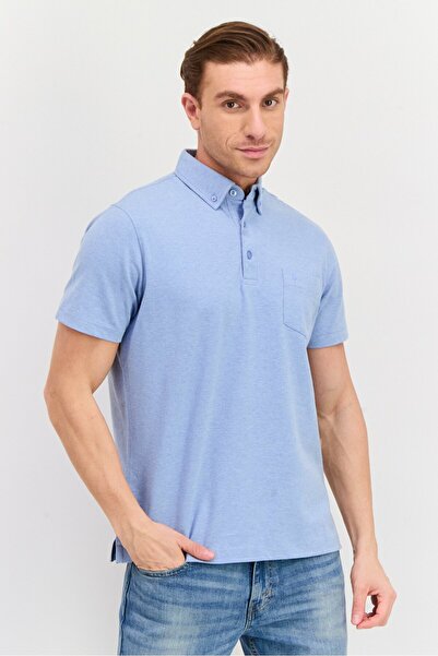 TailorByrd قميص بولو رجالي بقصّة عادية وأكمام قصيرة وشعار مطرز، أزرق باهت