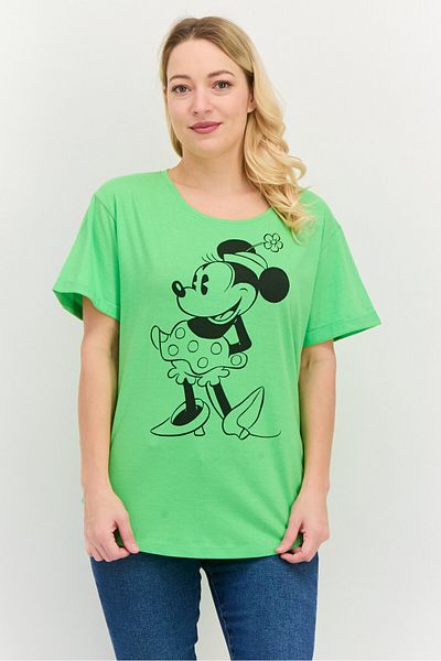 Disney Women Round Neck Short Sleeves Graphic Print T-shirt, Lime Green