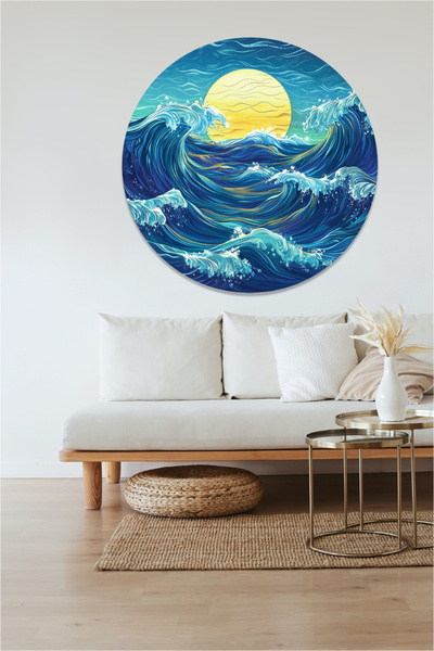 KOSS Dijital Autocolant rotund cu valuri de mare și soare, autocolant în form...