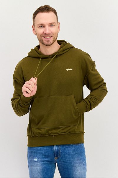 Night Addict Men Hooded Long Sleeves Brand Logo Sweatshirt, Olive