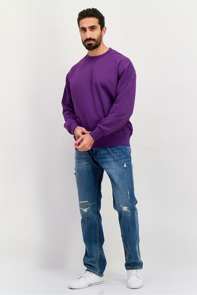 Esprit Men Ribbed Neck Plain Long Sleeves Sweatshirt, Purple