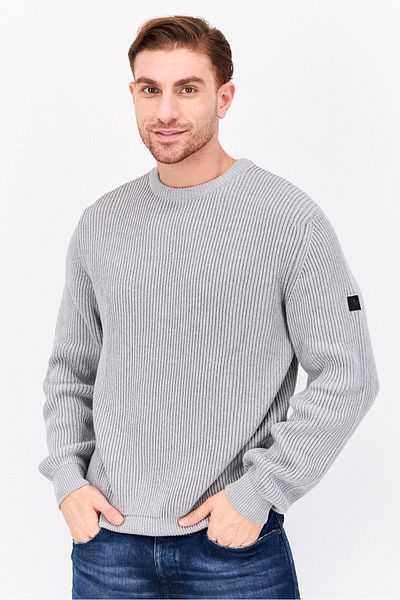 Lyle & Scott Men Crew Neck Knitted Long Sleeves Sweaters, Grey