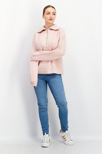 Joie Women High Neck Knitted Half Zip Long Sleeve Sweater, Light Pink