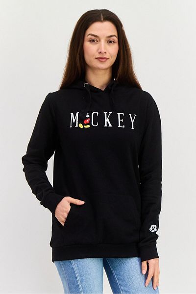 Disney Women Hooded Mickey Embroidered Sweatshirt, Black