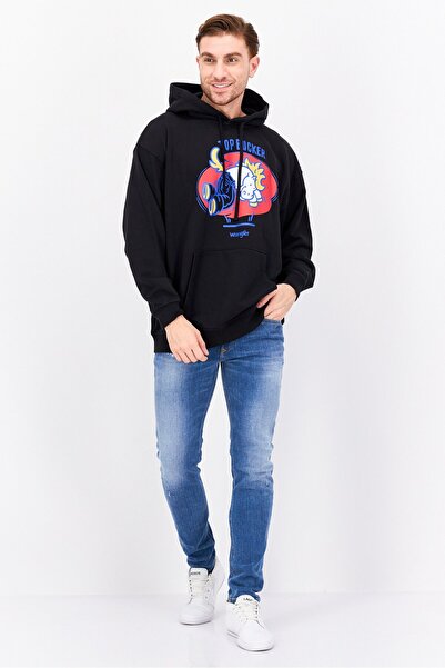 WRANGLER Men Hooded Long Sleeve Graphic Sweatshirt, Black Combo