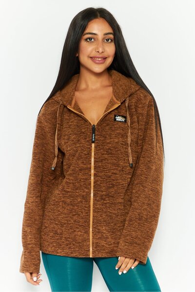 Hurley جاكيت نسائي بغطاء رأس وأكمام طويلة وسحاب كامل، بني