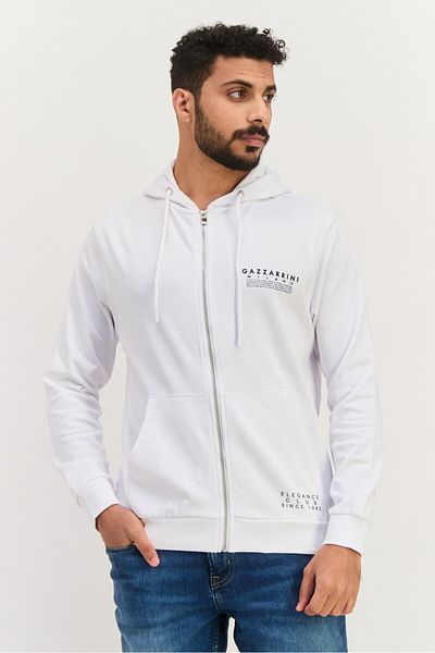 GAZZARRİNİ Men Hooded Brand Logo Long Sleeves Sweatshirt, White