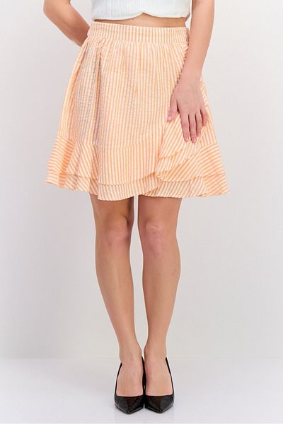 INFLUENCE Women Stripe Wrap Skirt, Orange