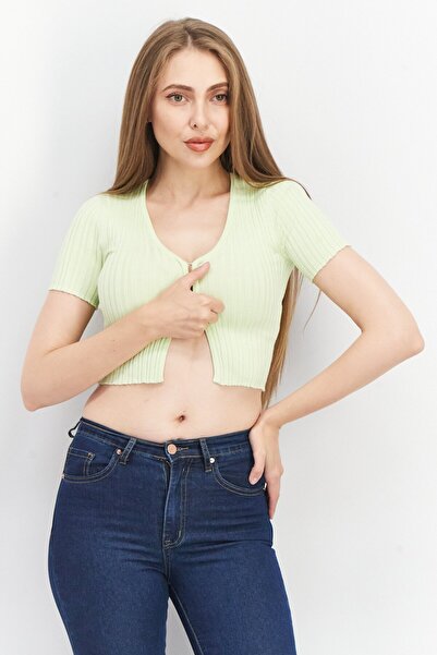 Don't Call Me Jennyfer بلوزة نسائية مضلعة بأكمام قصيرة ورقبة على شكل حرف V، ب...