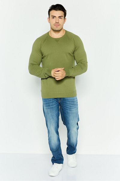 Trussardi Jeans Men Crew Neck Long Sleeve Solid Sweatshirt, Olive