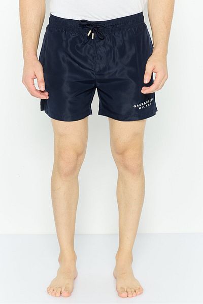 GAZZARRİNİ Men Drawstring Embroidered Logo Swim Short, Navy