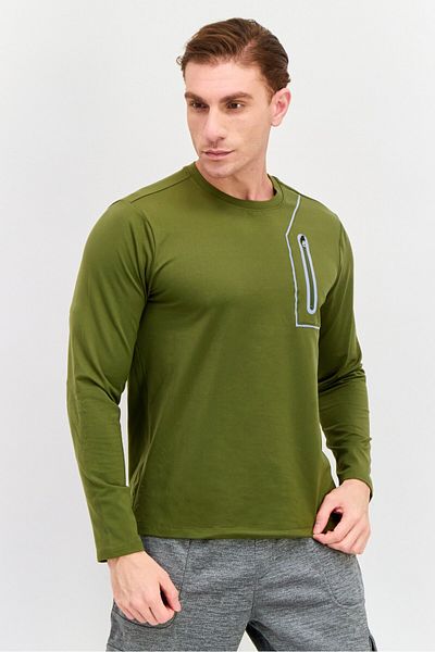 SKECHERS Men Regular Fit Long Sleeve Outdoor T-Shirts, Winter Moss