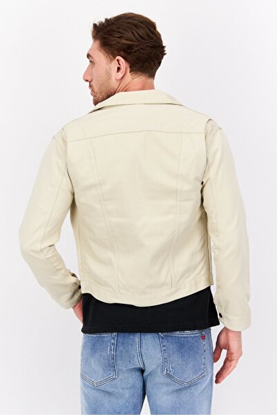 WRANGLER Men Plain Long Sleeve Denim Jacket, Beige