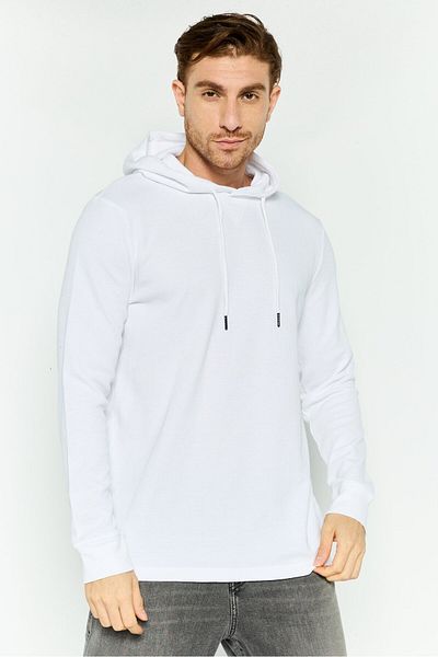 Silver Jeans Co. Men Embroidered Long Sleeves Hooded Sweatshirt, White