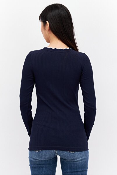Esprit Women Crew Neck Long Sleeve Textured Top, Navy