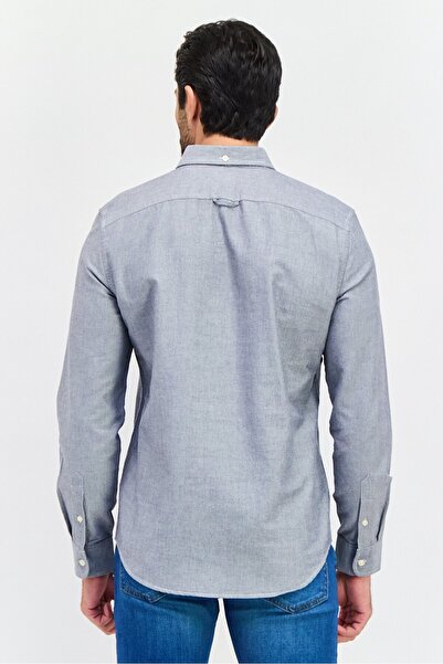 Perry Ellis Men Regular Fit Long Sleeve Plain Casual Shirt, Grey