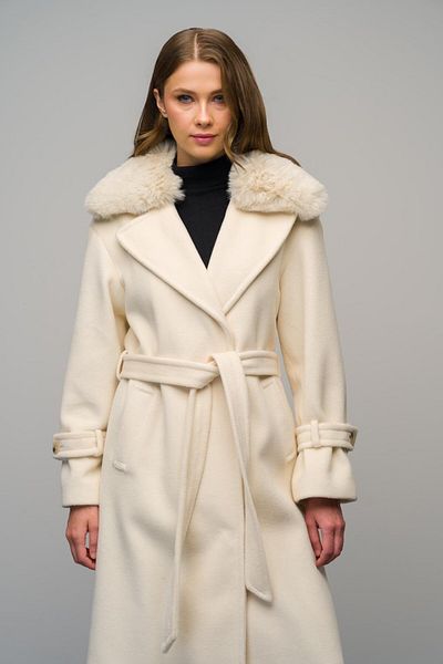 Olcay Oversize-Mantel – abnehmbares Fell und niedrige Ärmel, Ecru 3067